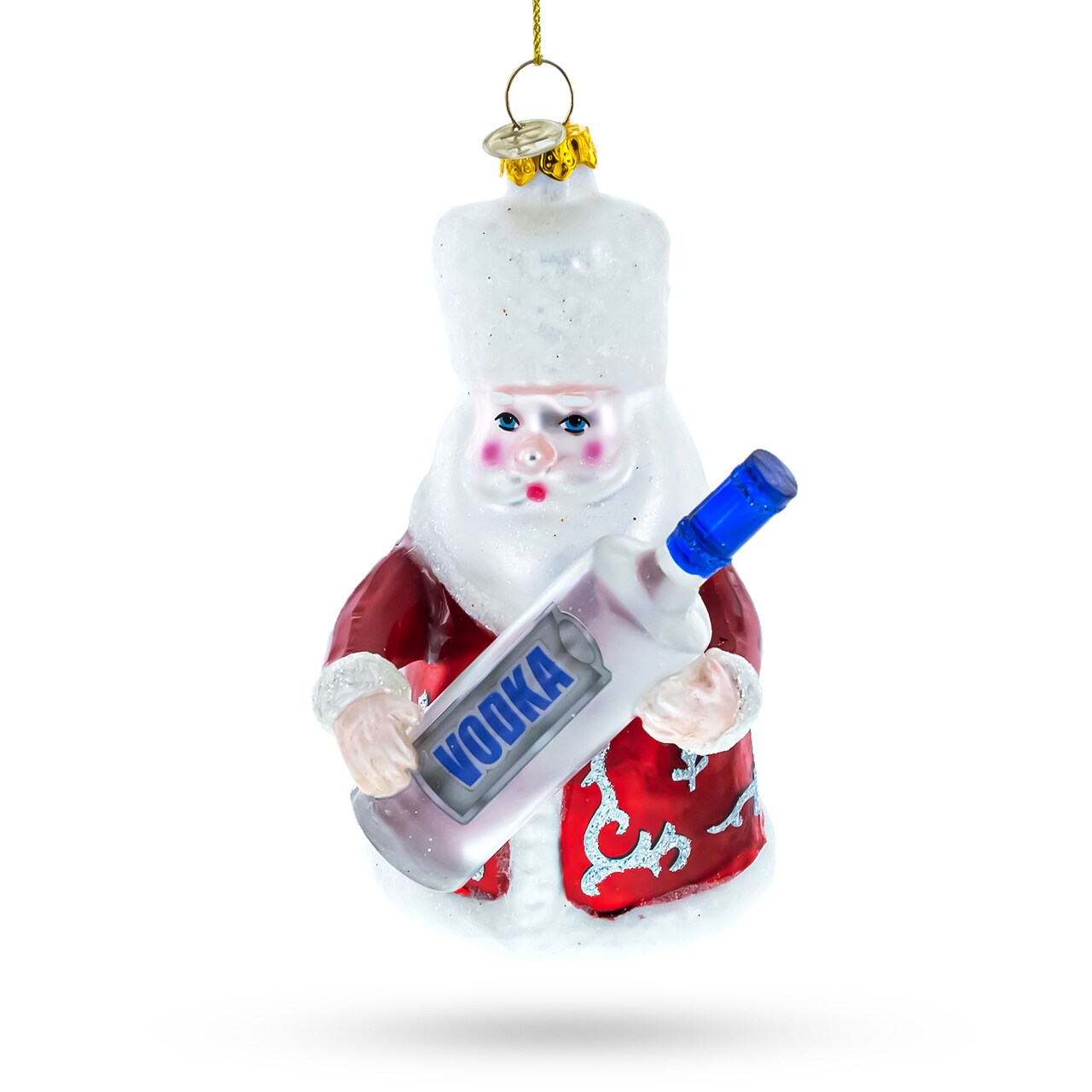Jolly Santa with Vodka Bottle Blown Glass Christmas Ornament